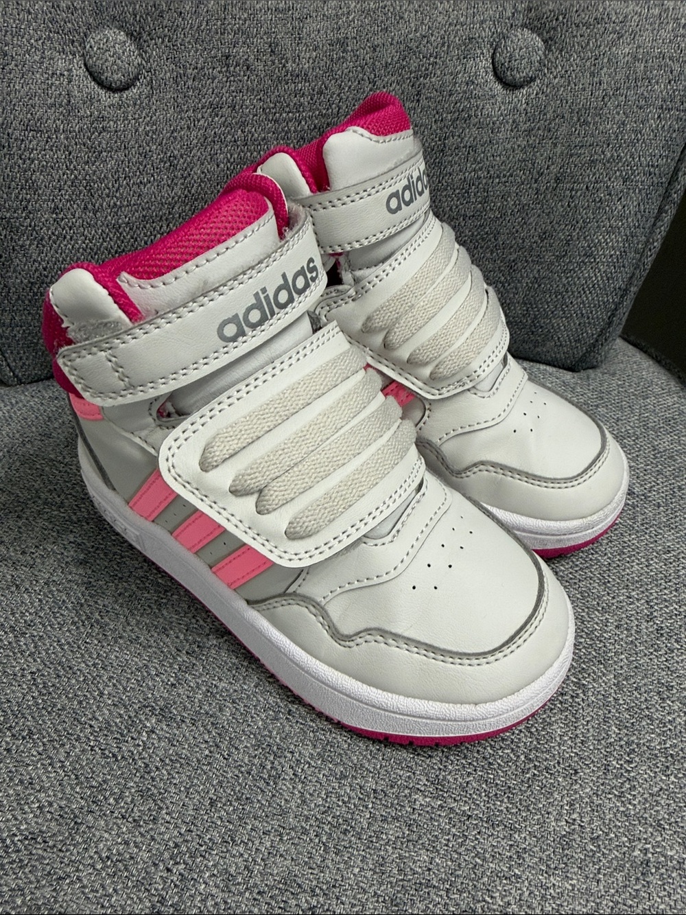 Adidas Kids Light Gray and Pink Mid-Top Shoes